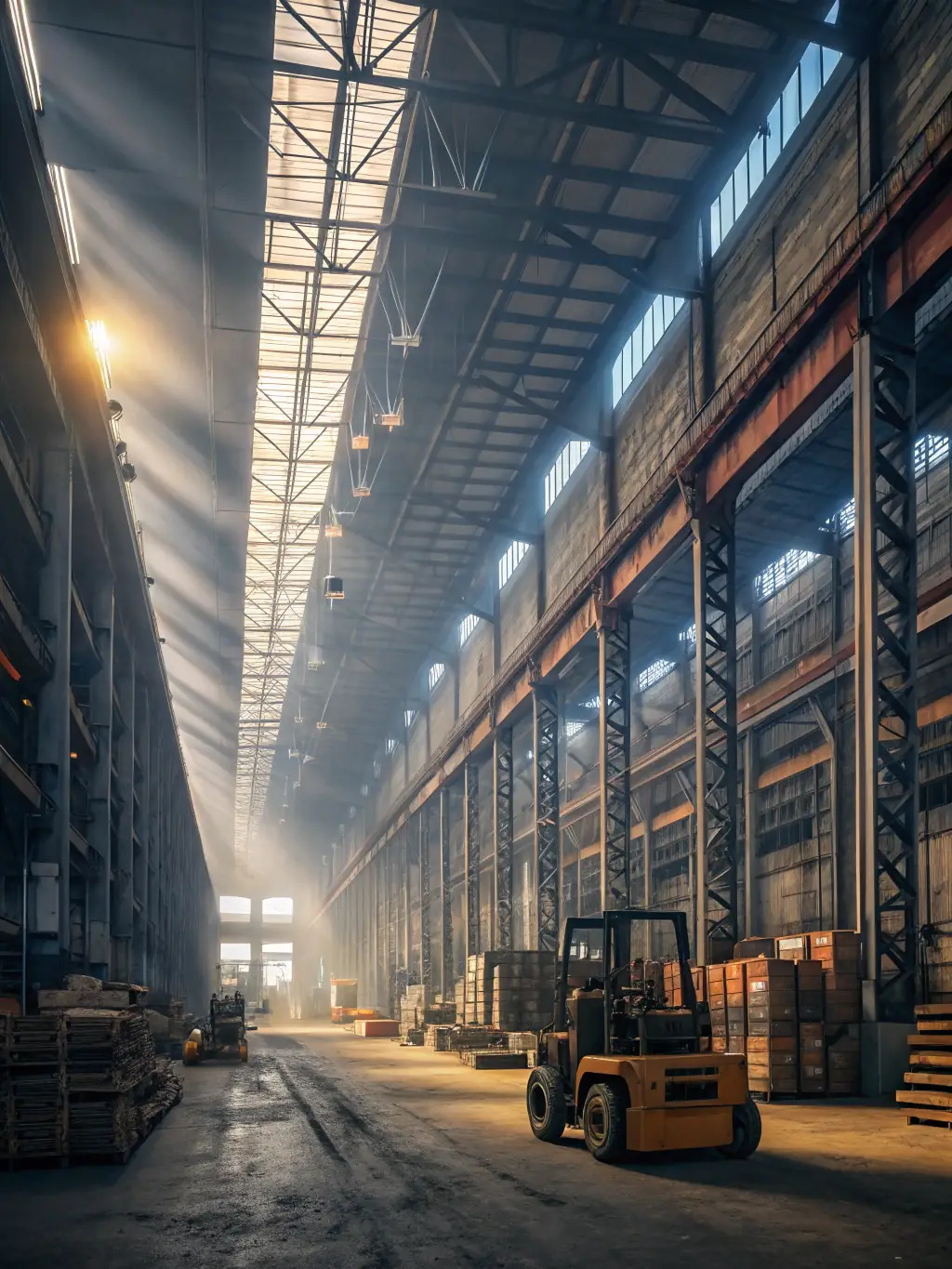 A digital illustration depicting a warehouse with neatly organized shelves and a tablet displaying real-time inventory data.