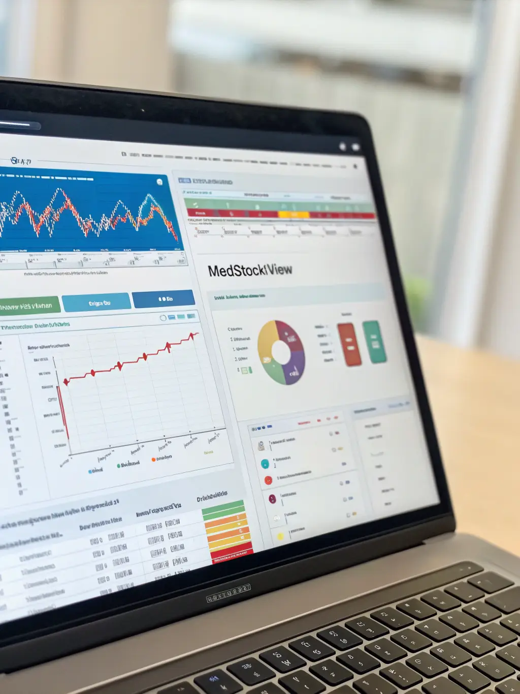 An automated report generation screen with options to customize reports based on date range, product category, and other relevant filters. A sample report is displayed showing sales trends and inventory turnover rates.