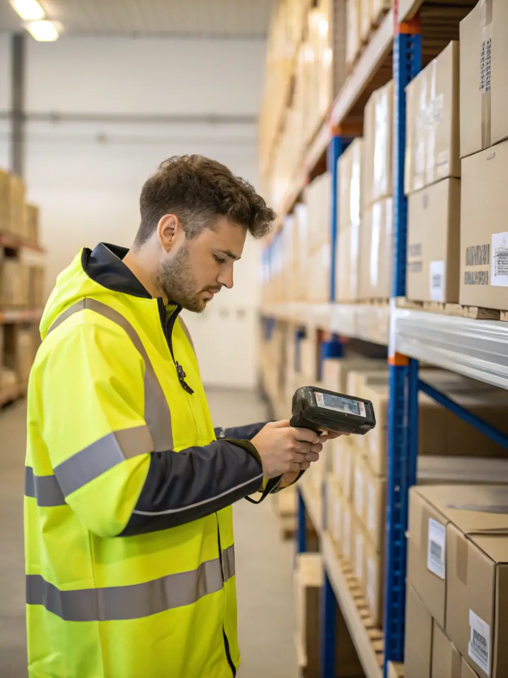 An automated system scanning and updating inventory records, highlighting the efficiency of automation.
